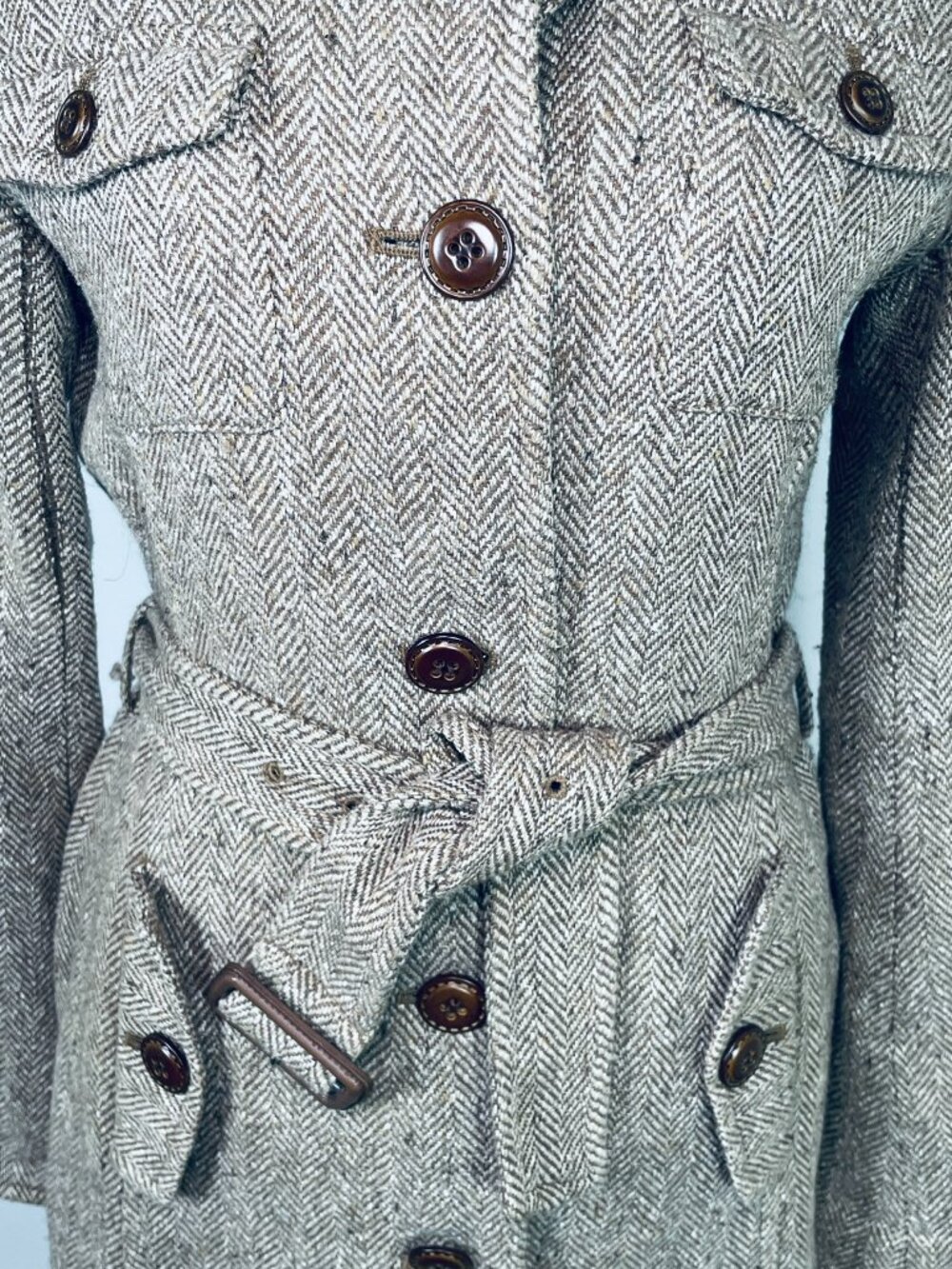 MCM Légère Vintage herringbone belted coat, - Picture 7 of 8